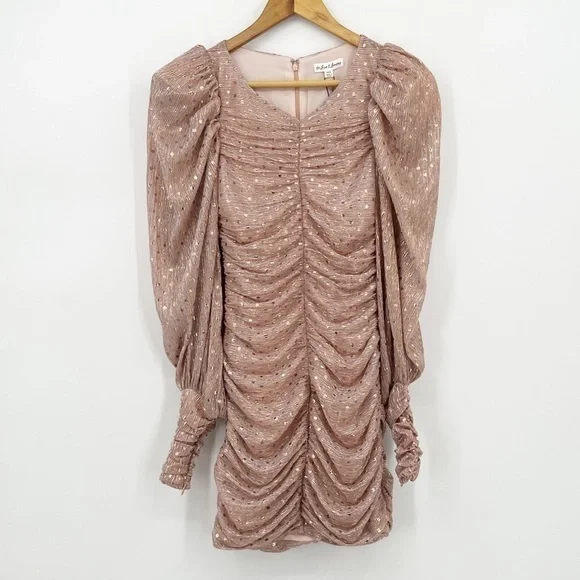 FOR LOVE & LEMONS LA VILLETTE LONG SLEEVE MINI DRESS - ROSE GOLD PINK CHAMPAGNE FOR LOVE & LEMONS LA VILLETTE LONG SLEEVE MINI DRESS - ROSE GOLD PINK CHAMPAGNE